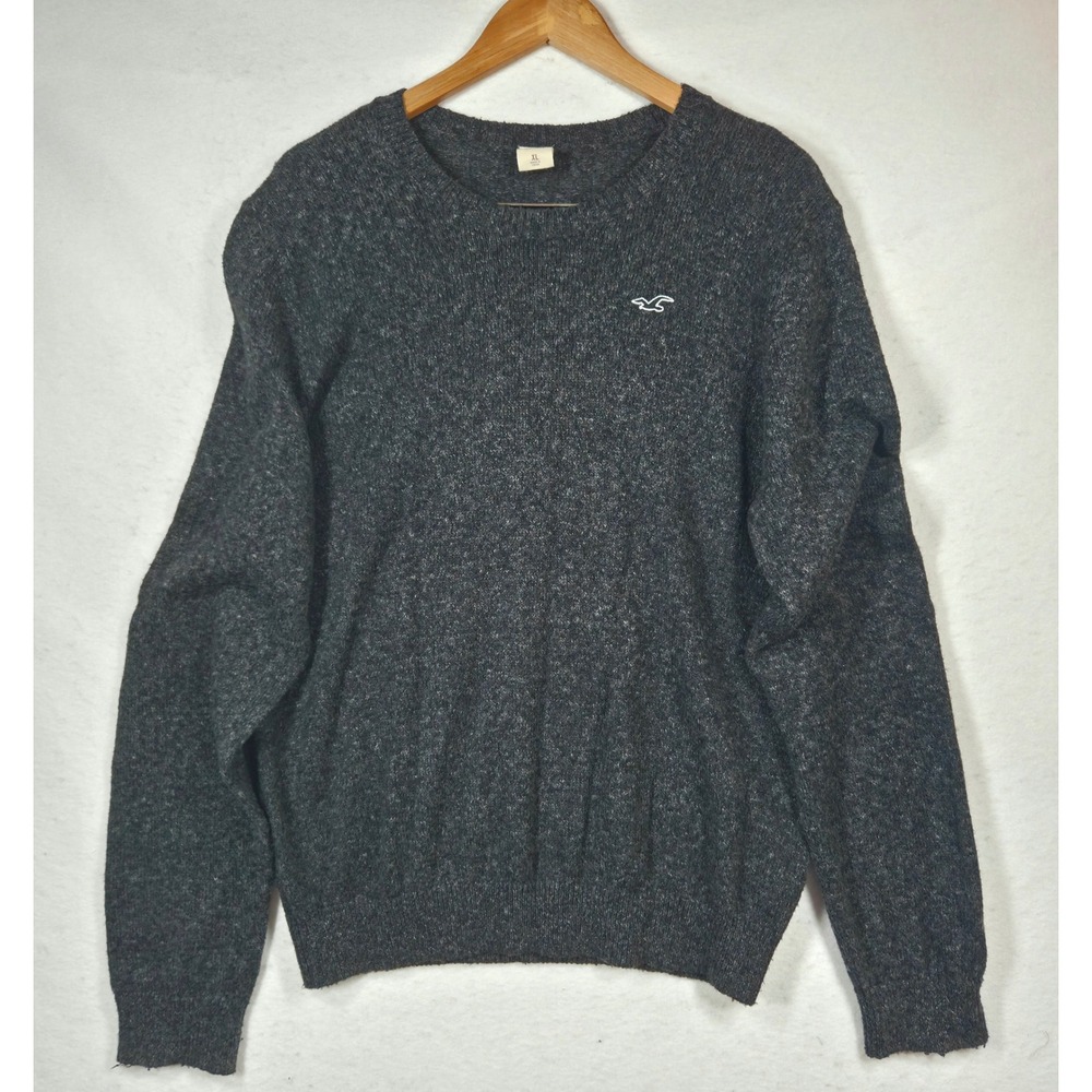 Hollister Mens Crewneck Sweater XL Charcoal Gray Marl Knit Pullover 3C0772